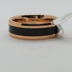 Tungsten Rose Gold wedding Band with Black Inlay